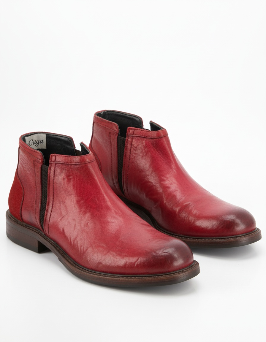 Zniszczone czerwone skórzane botki Chelsea zdjęcie 1