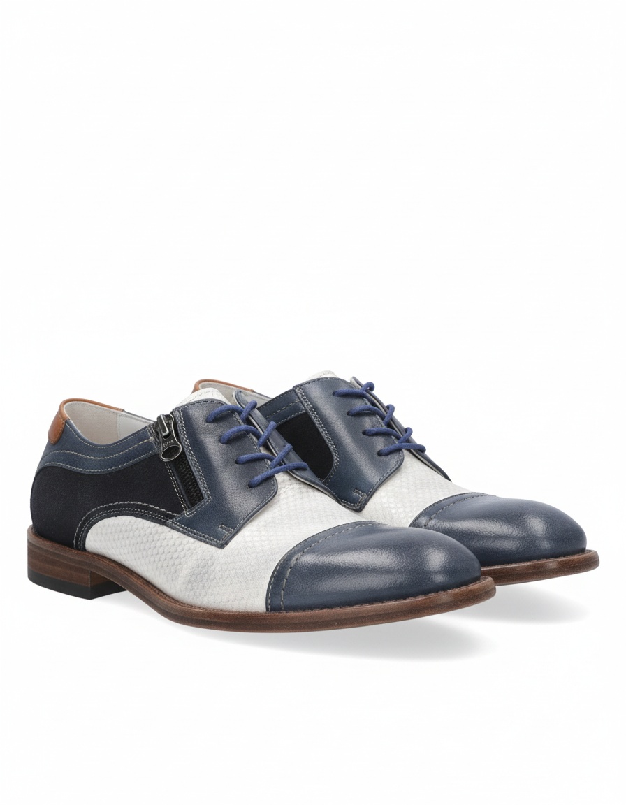 Two-Tone Blue & White Lace-Up Shoes with Zipper zdjęcie 1