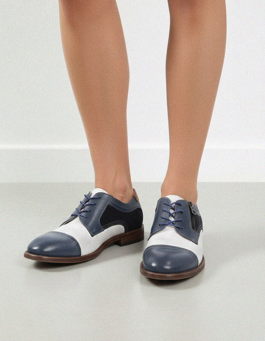 Two-Tone Blue & White Lace-Up Shoes with Zipper zdjęcie 2