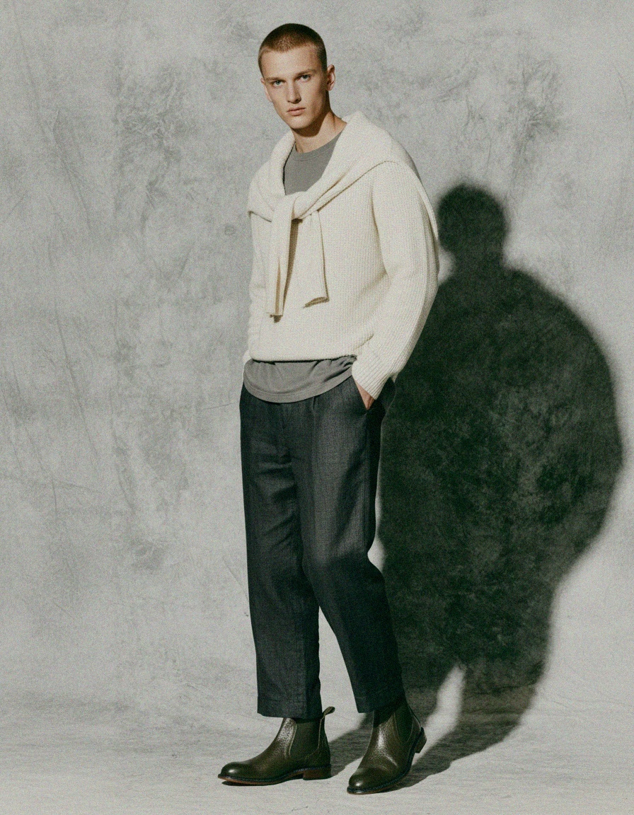 Teksturowane skórzane botki typu Chelsea w kolorze oliwkowo-zielonym zdjęcie 3