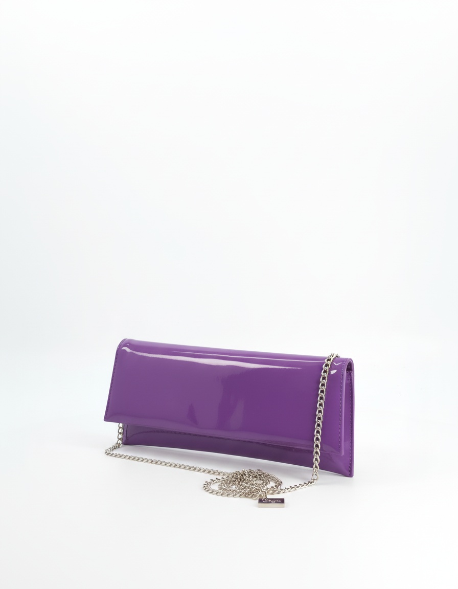 Glossy Purple Patent Clutch Bag with Chain Strap zdjęcie 1