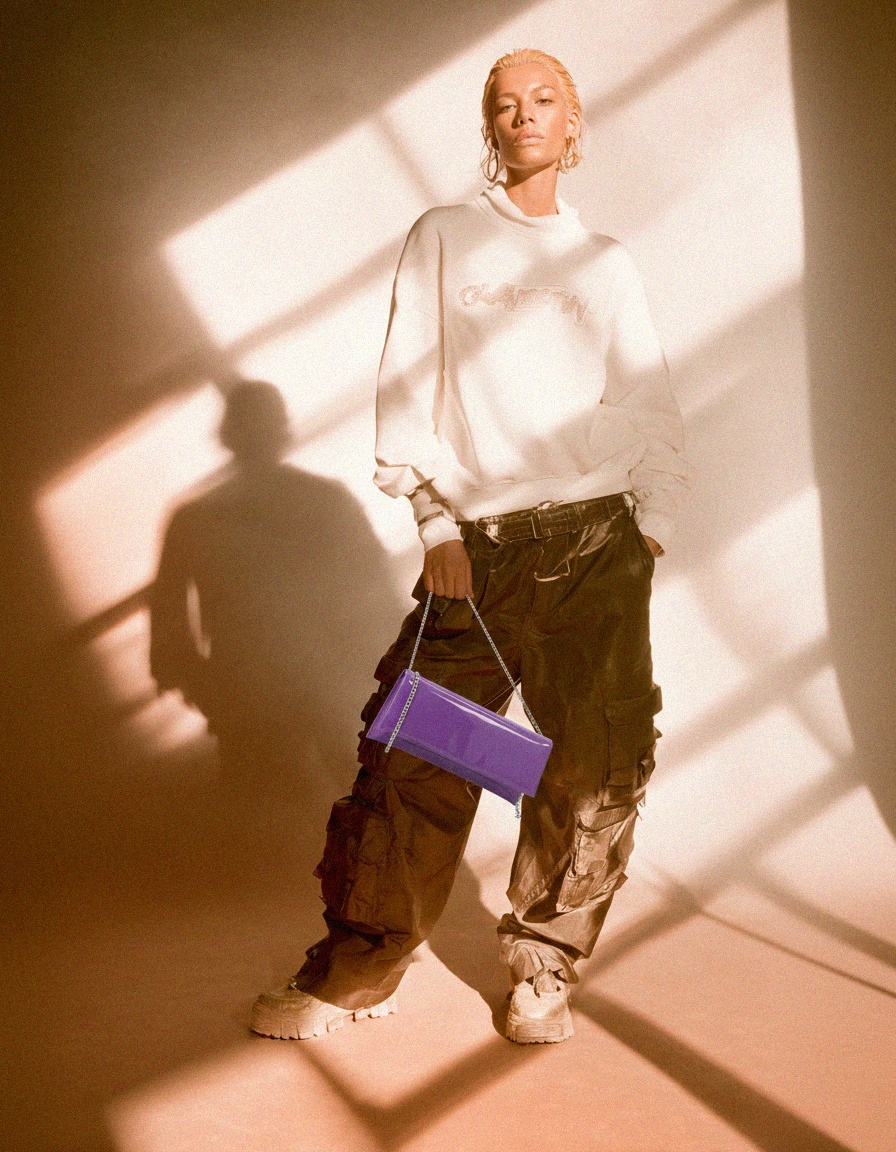 Błyszcząca fioletowa lakierowana kopertówka z paskiem na łańcuszku zdjęcie 3