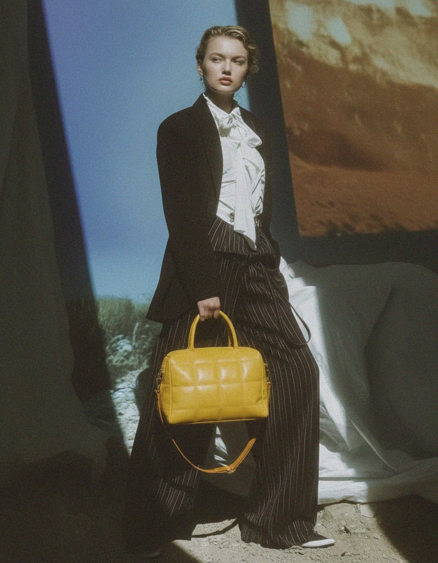 Chic Yellow Quilted Handbag with Shoulder Strap zdjęcie 2