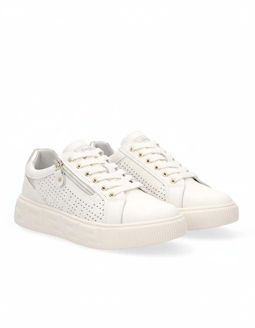 White Perforated Sneakers with Side Zipper Detail zdjęcie 1