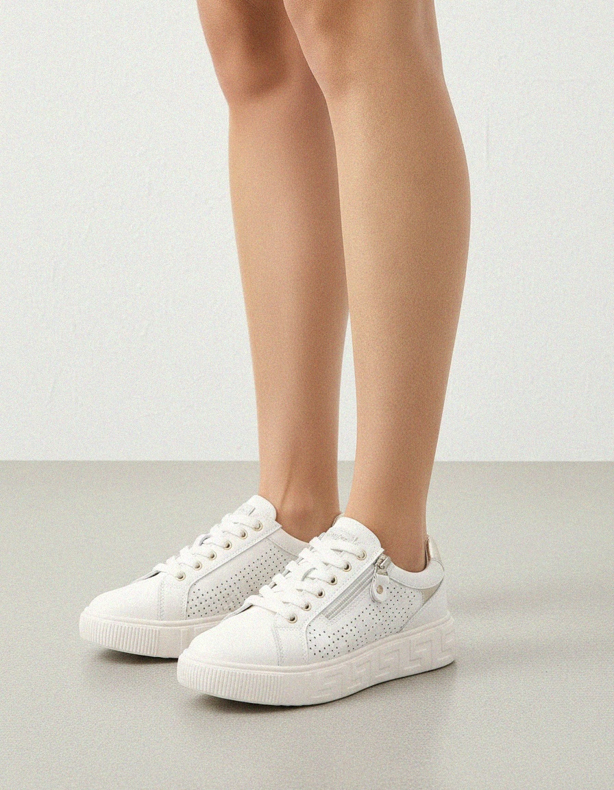 White Perforated Sneakers with Side Zipper Detail zdjęcie 2