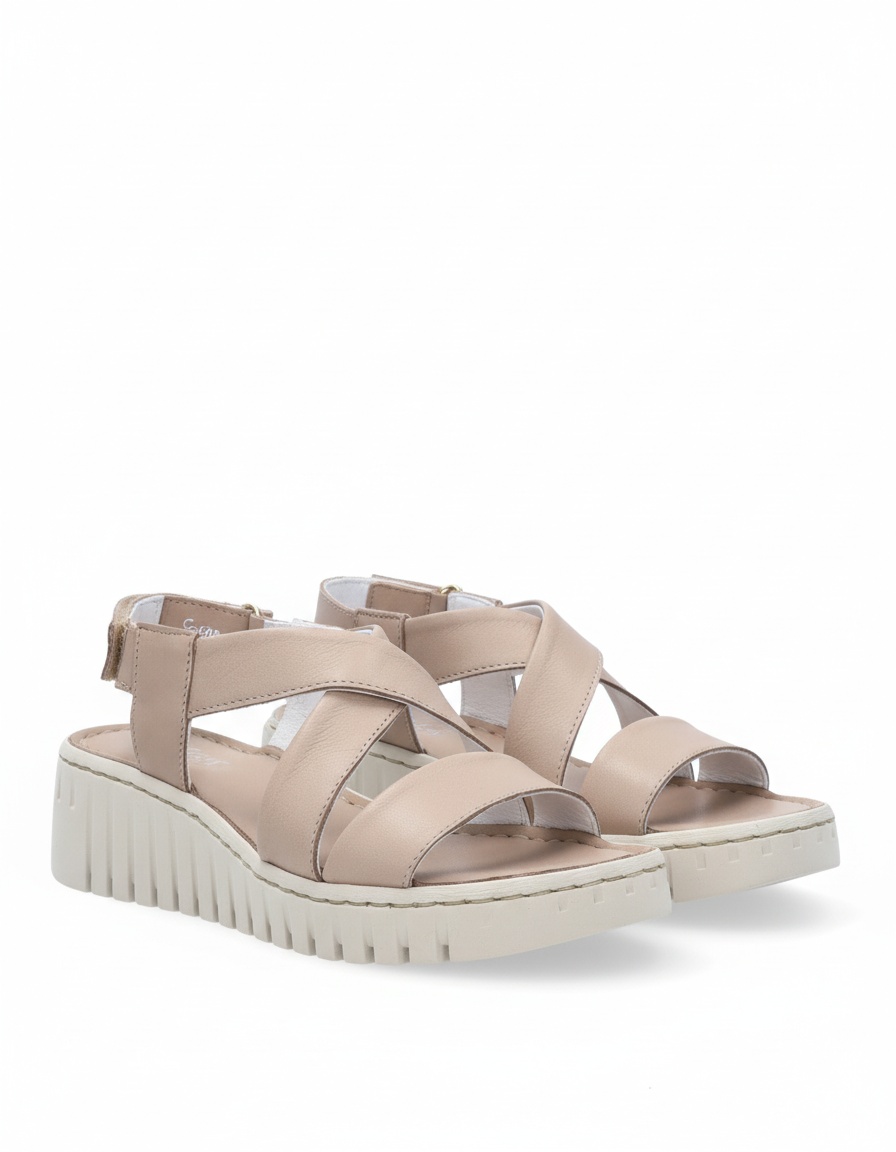 Beige Criss-Cross Strap Platform Sandals zdjęcie 1