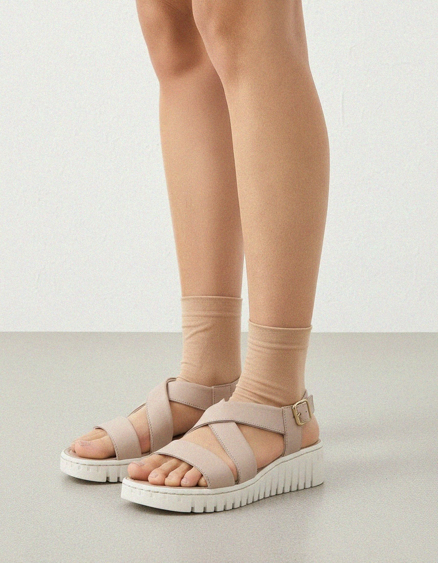 Beige Criss-Cross Strap Platform Sandals zdjęcie 2