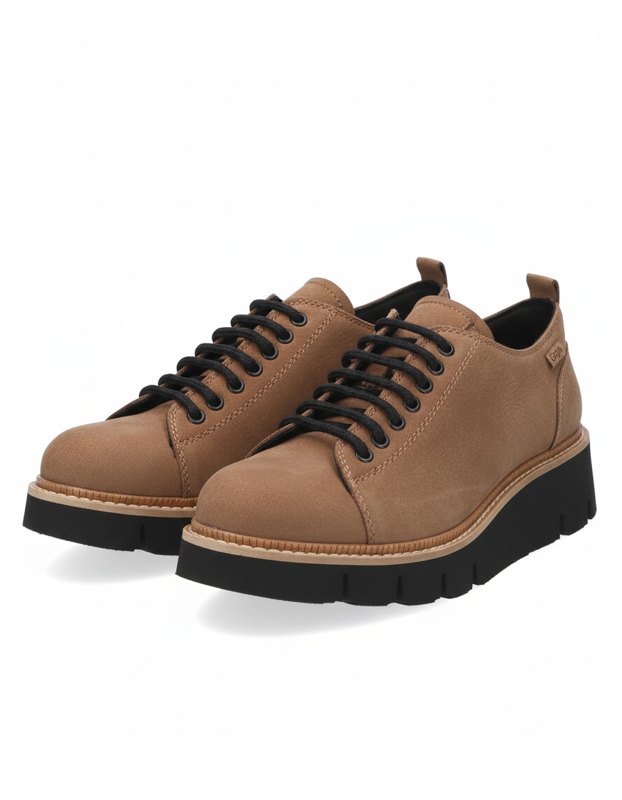 Tan Suede Lace-Up Shoes with Chunky Sole zdjęcie 1