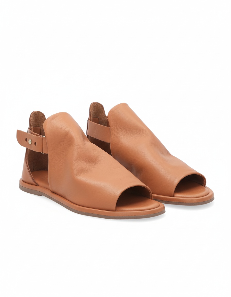 Tan Leather Flat Sandal with Ankle Strap zdjęcie 1
