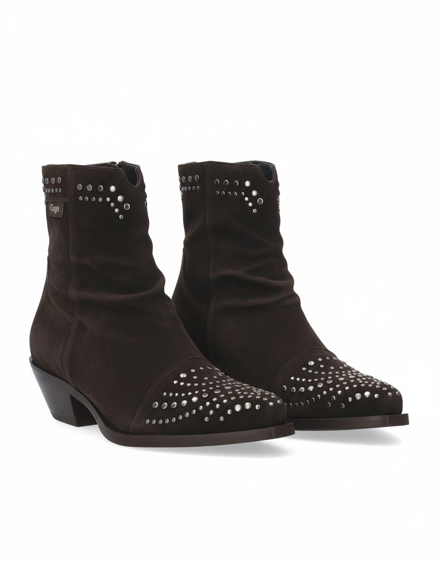 Dark Brown Suede Studded Ankle Boots zdjęcie 1