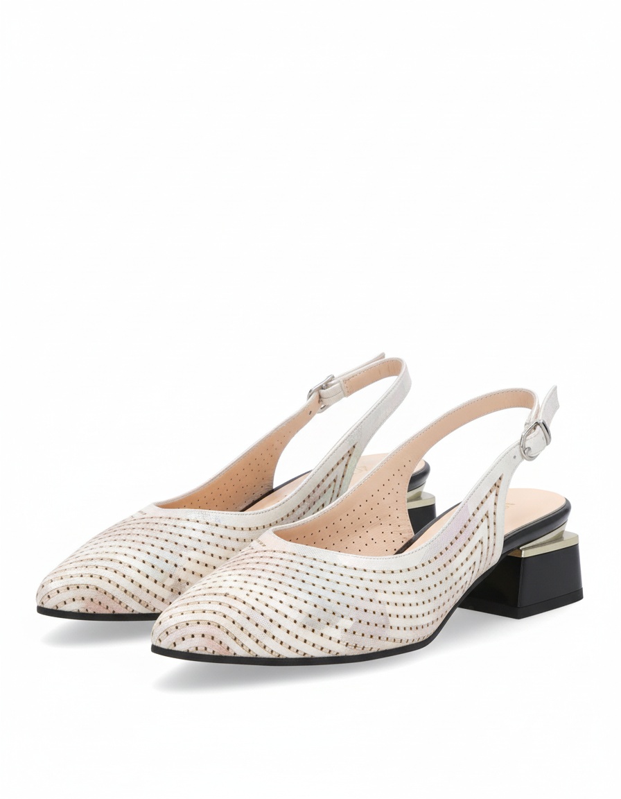 Perforated Slingback Block Heels with Metallic Accents zdjęcie 1