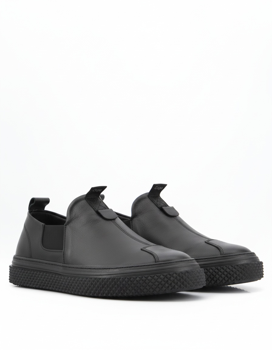 Black Leather Slip-On Sneakers zdjęcie 1