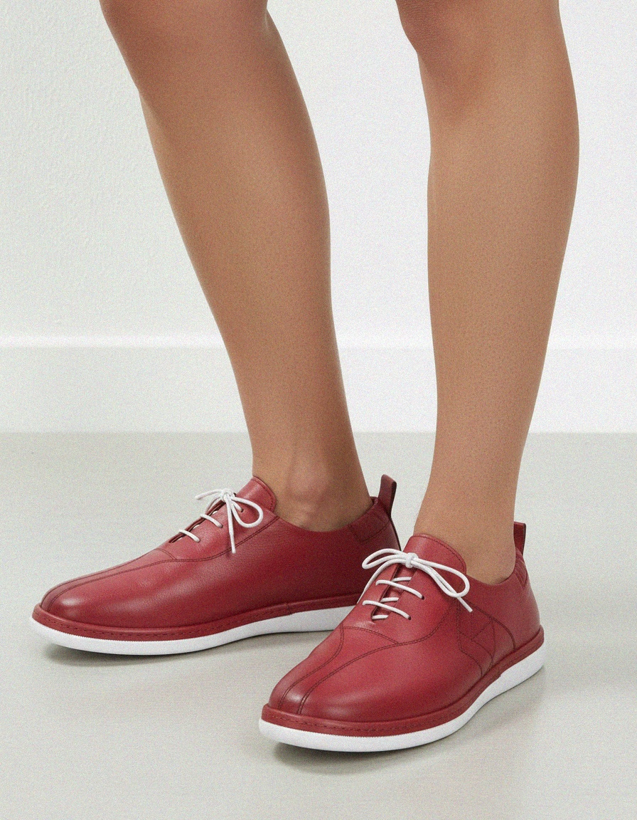 Red Leather Lace-Up Sneakers zdjęcie 2