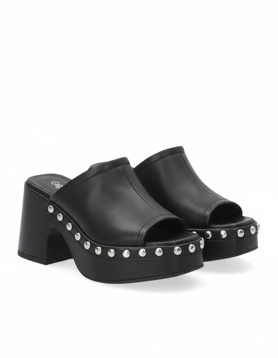 Black Studded Platform Mule with Block Heel zdjęcie 1