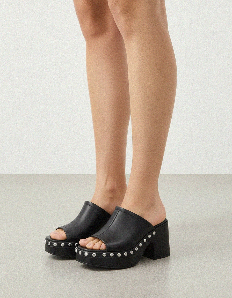Black Studded Platform Mule with Block Heel zdjęcie 2