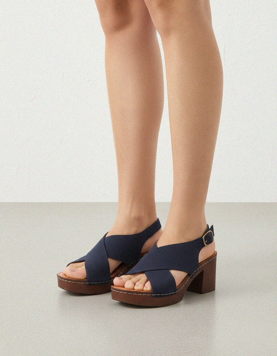 Navy Suede Platform Block Heel Sandals zdjęcie 2