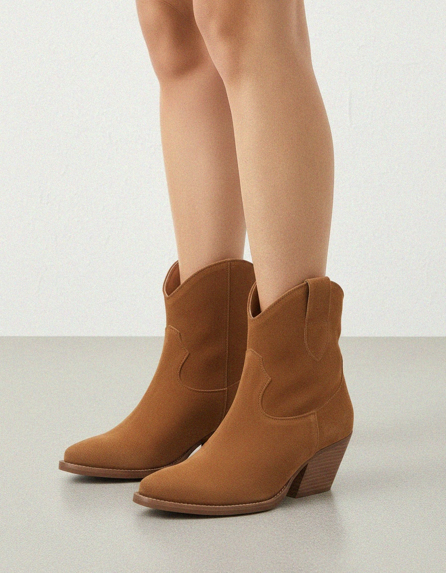 Classic Brown Suede Ankle Boots with Block Heel zdjęcie 2