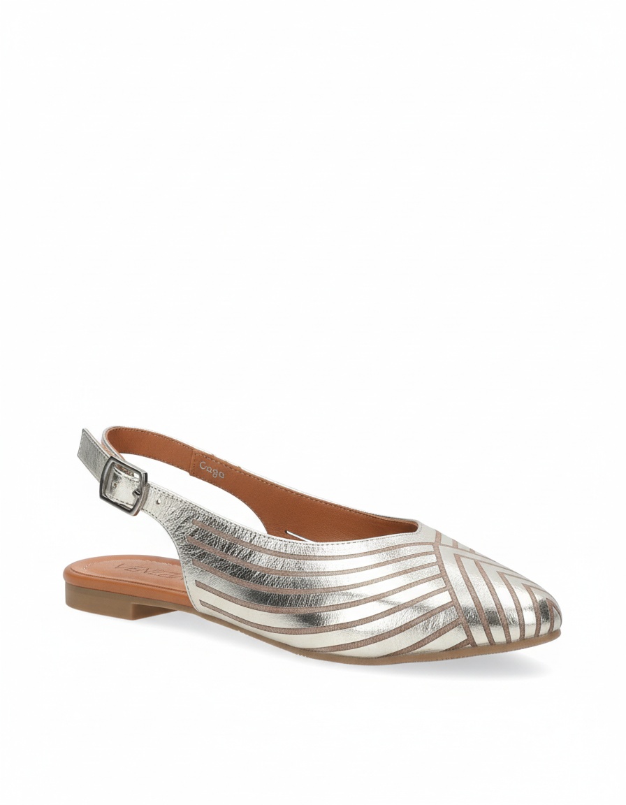 Silver Metallic Striped Slingback Flats zdjęcie 1