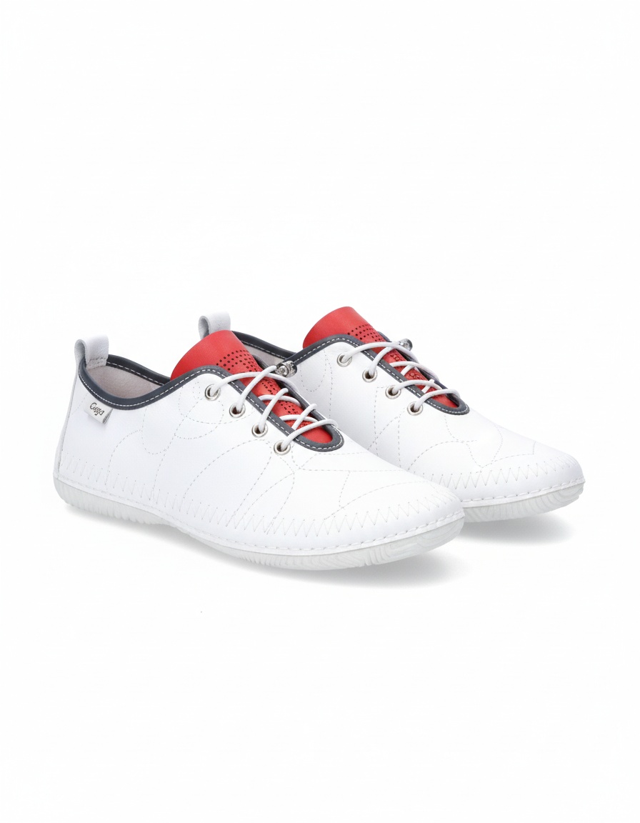 White Lace-Up Casual Sneakers with Red Detail zdjęcie 1