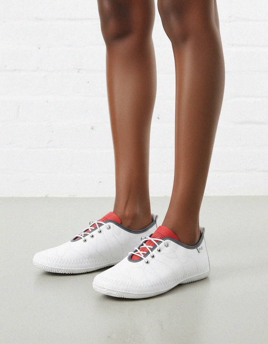 White Lace-Up Casual Sneakers with Red Detail zdjęcie 2