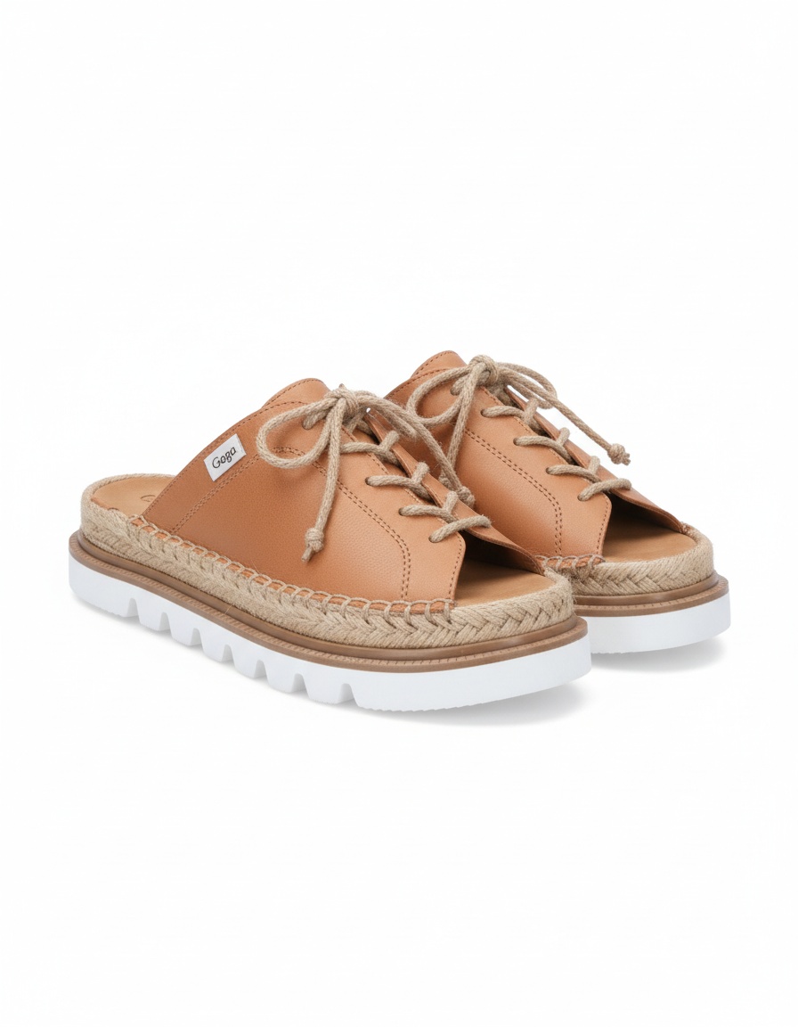 Tan Leather Espadrille Flat Mule zdjęcie 1