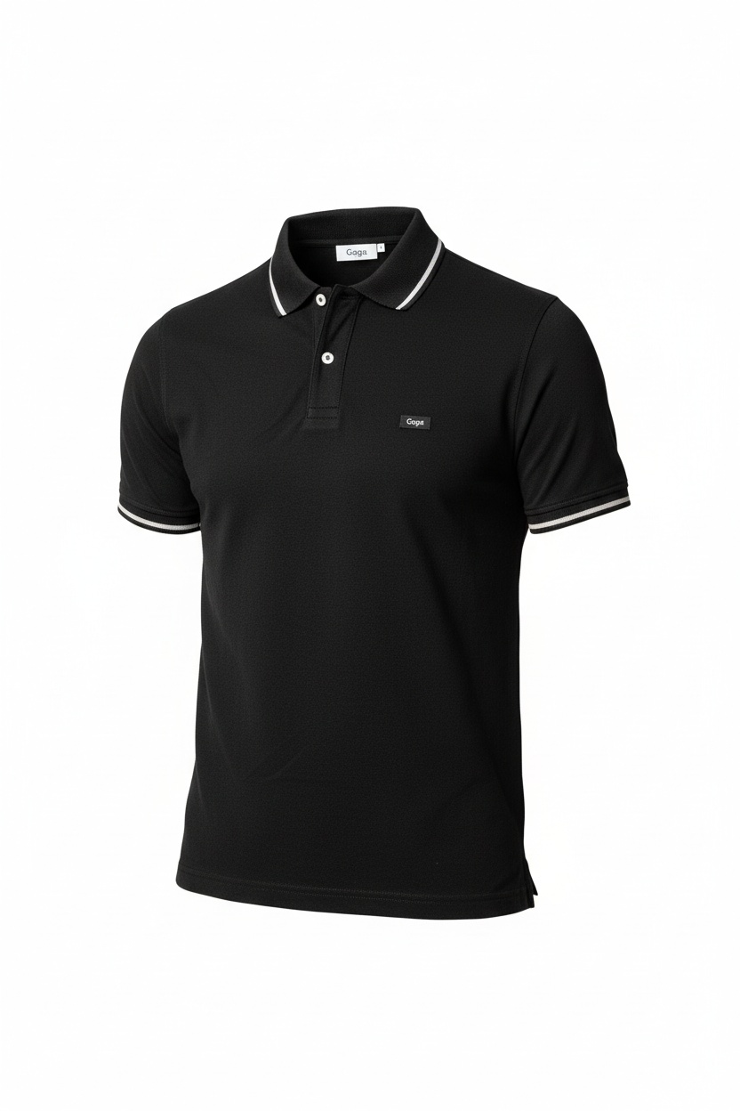 Classic Black Polo Shirt with White Trim Details zdjęcie 1