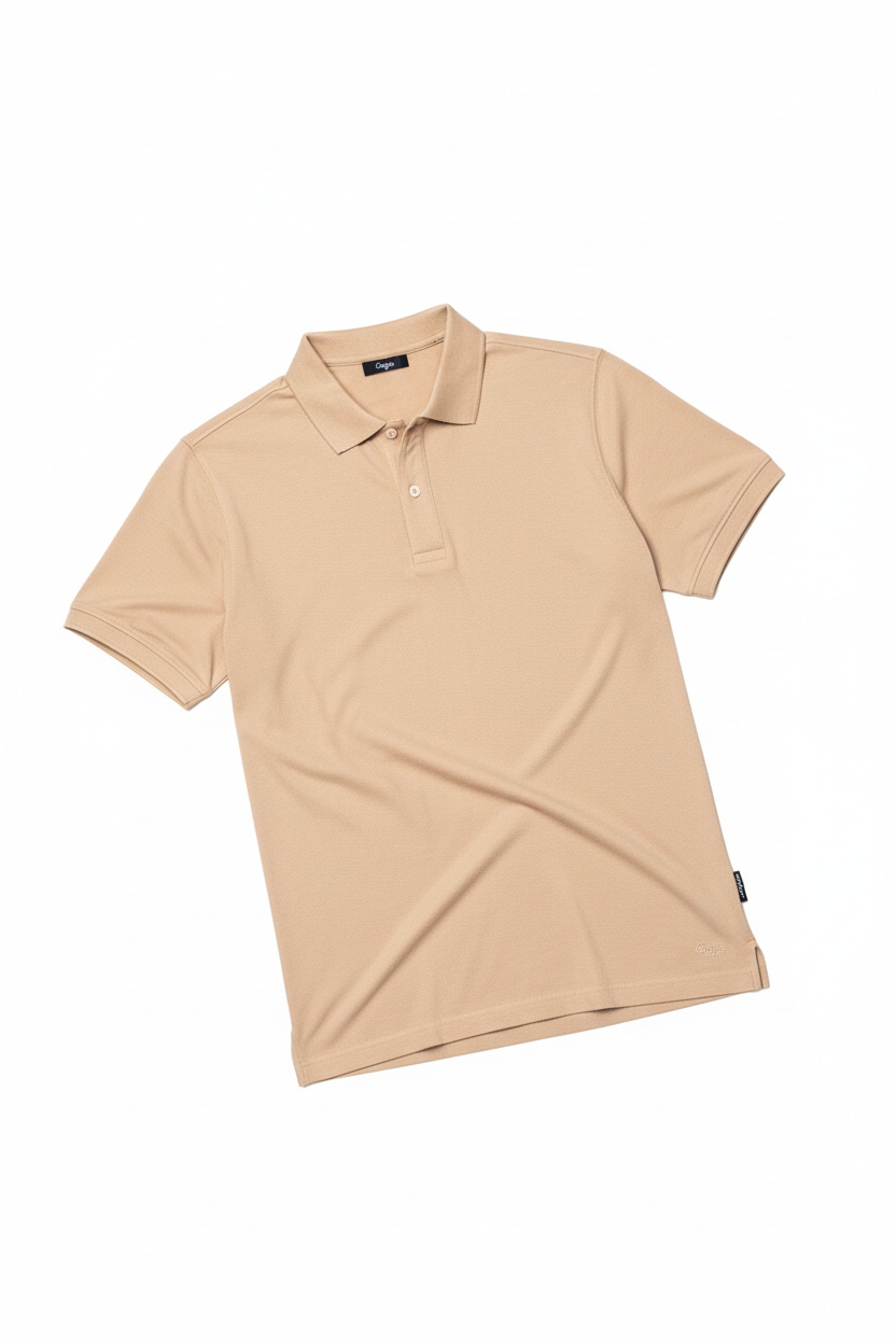 Classic Beige Short Sleeve Polo Shirt zdjęcie 1