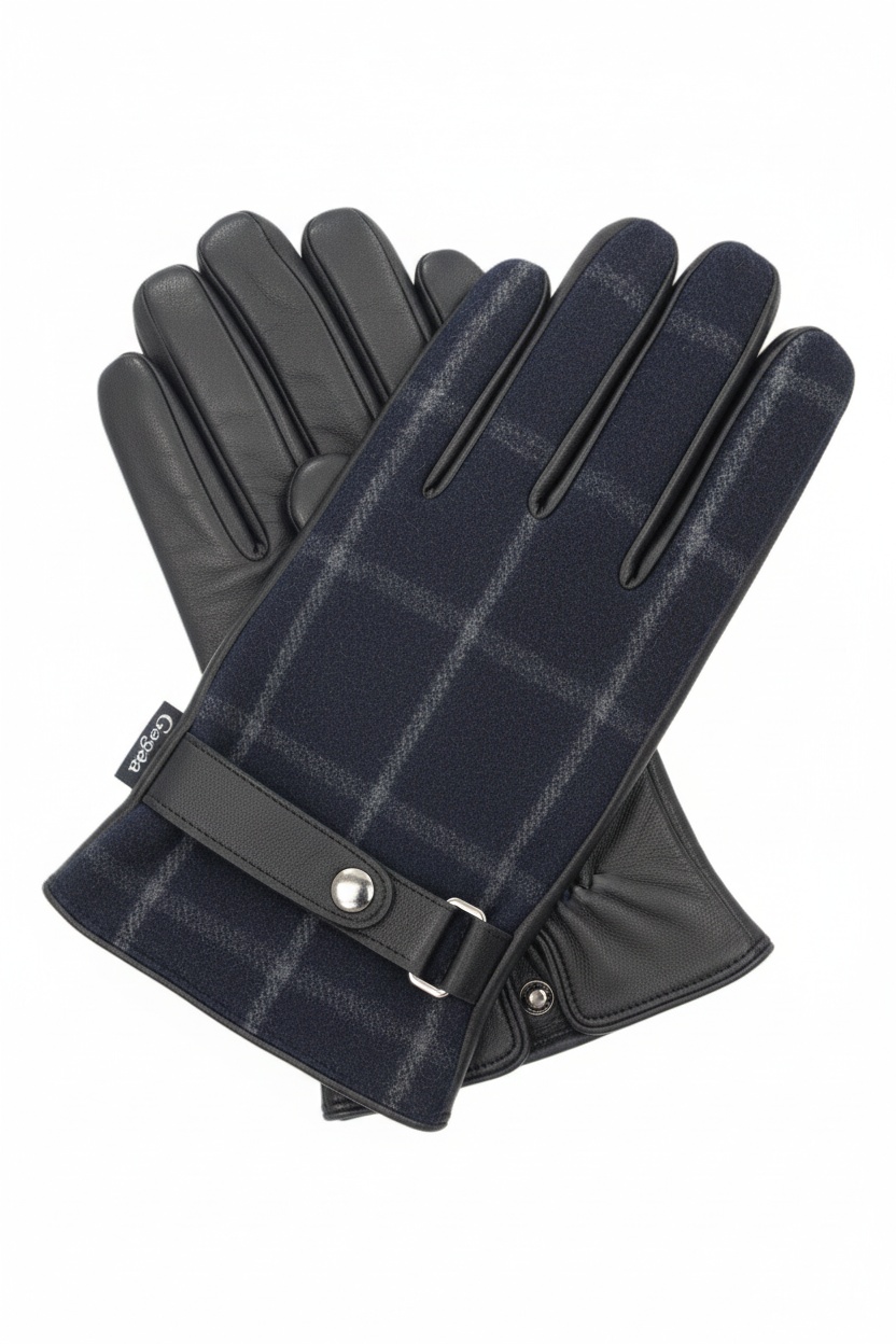 Classic Plaid & Leather Gloves zdjęcie 1