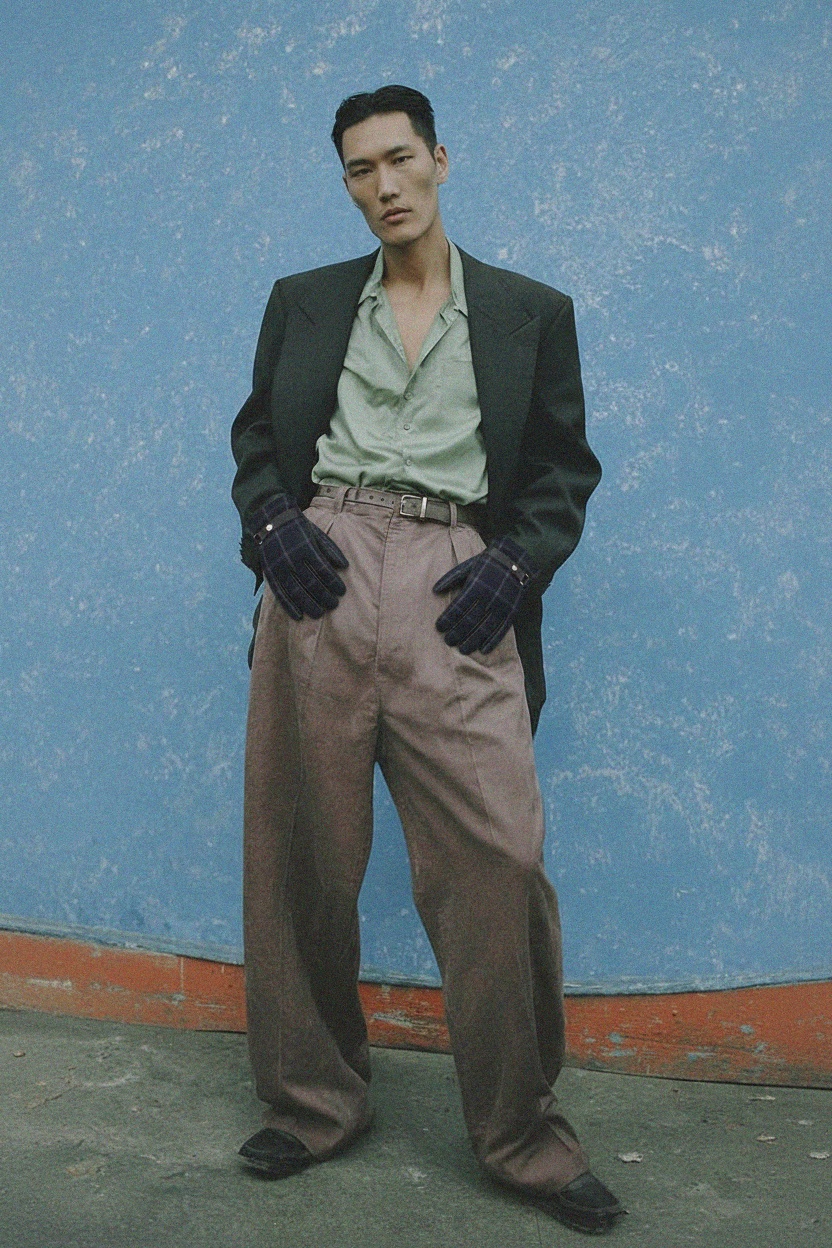 Classic Plaid & Leather Gloves zdjęcie 2