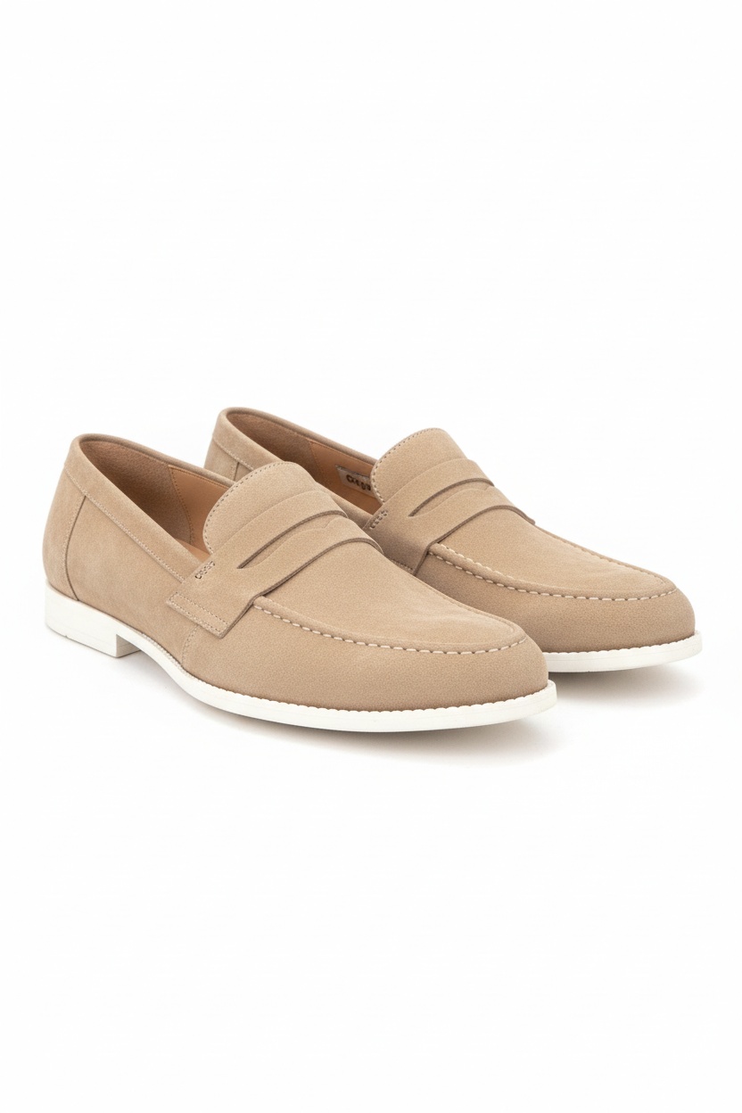 Classic Beige Suede Loafers with White Sole zdjęcie 1