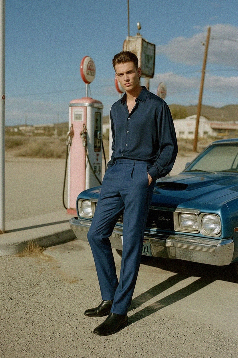 Niebieskie spodnie wizytowe o regularnym kroju zdjęcie 3