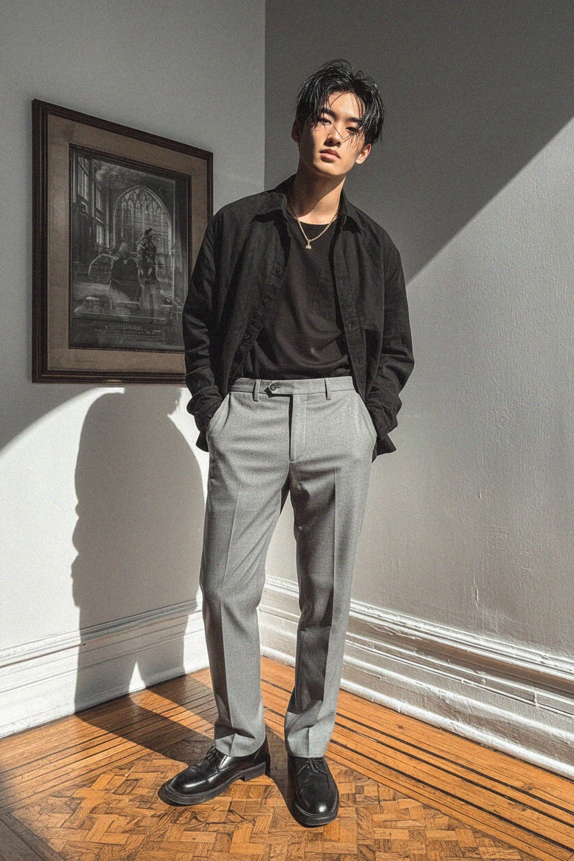 Klasyczne długie szare spodnie zdjęcie 3