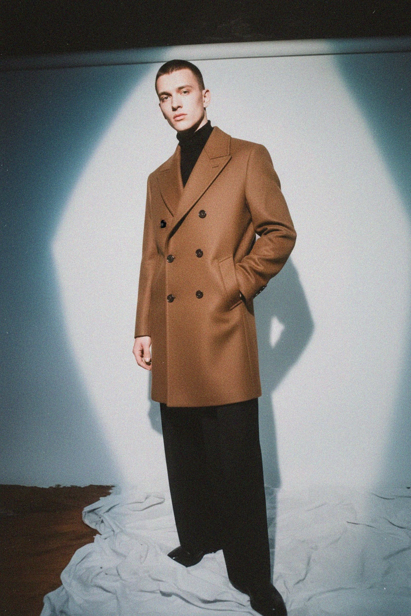 Classic Brown Double-Breasted Coat zdjęcie 2