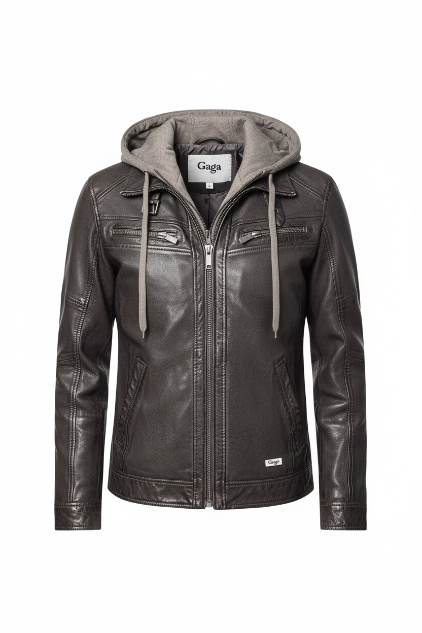 Faux Leather Jacket with Hooded Insert zdjęcie 1