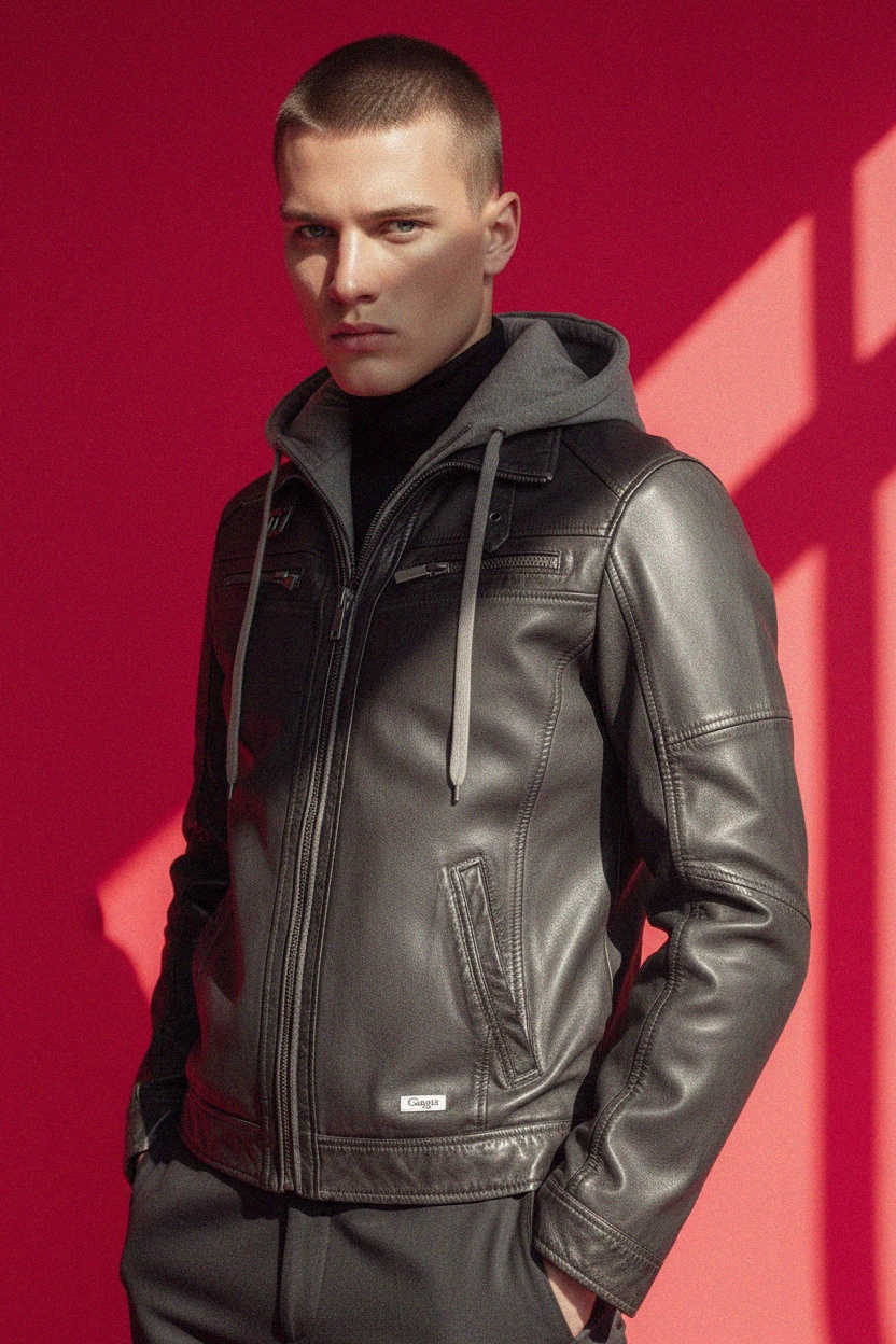 Faux Leather Jacket with Hooded Insert zdjęcie 2