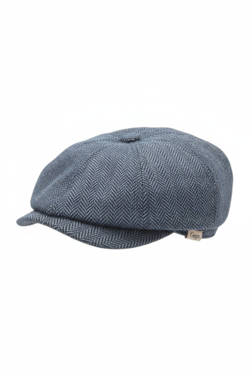 Classic Blue Herringbone Flat Cap zdjęcie 1