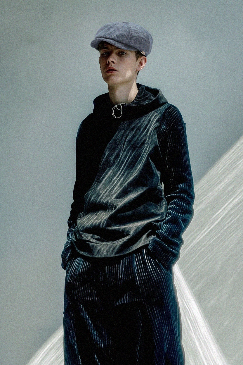 Klasyczna niebieska czapka z daszkiem w jodełkę zdjęcie 3