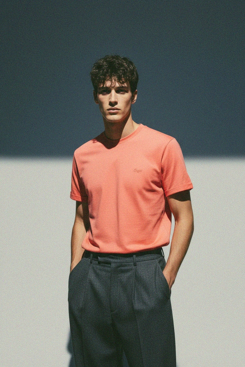 Koralowa koszulka z okrągłym dekoltem zdjęcie 3