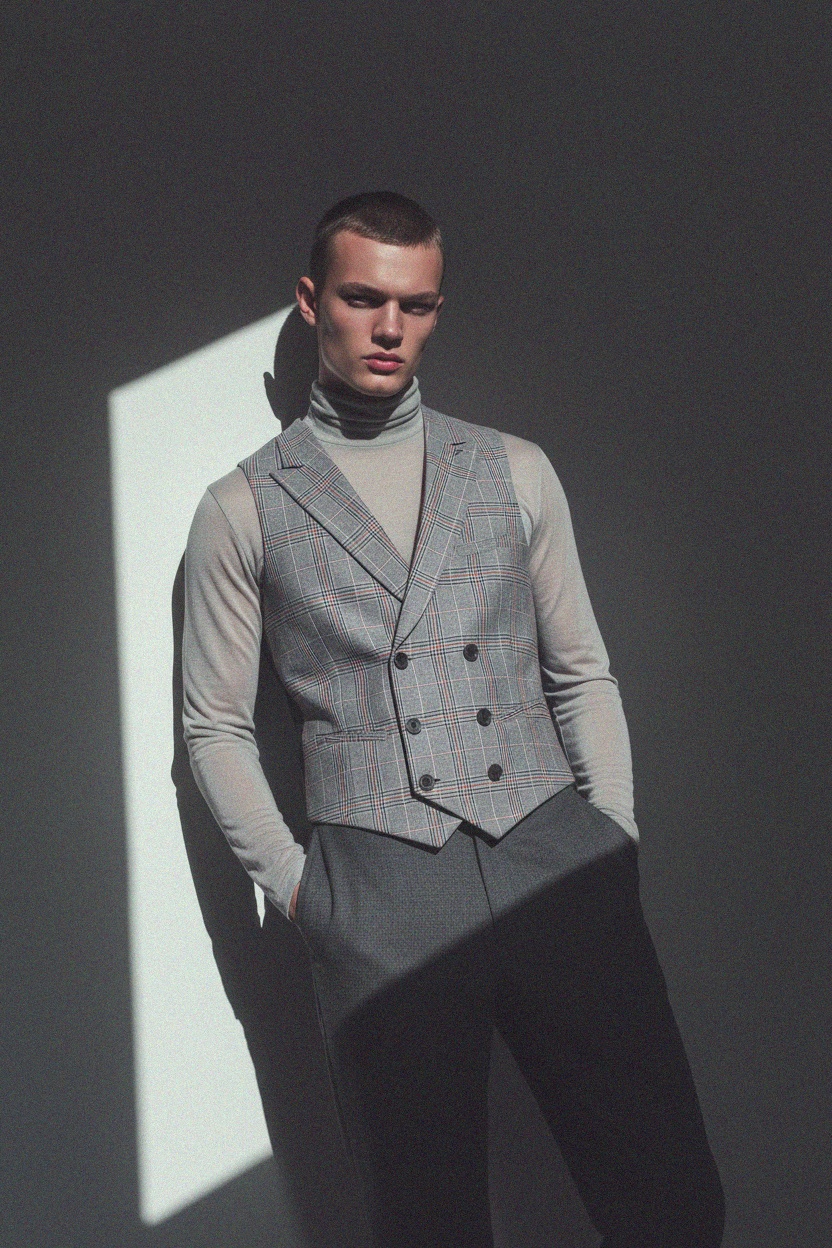 Kraciasta kamizelka dwurzędowa zdjęcie 2