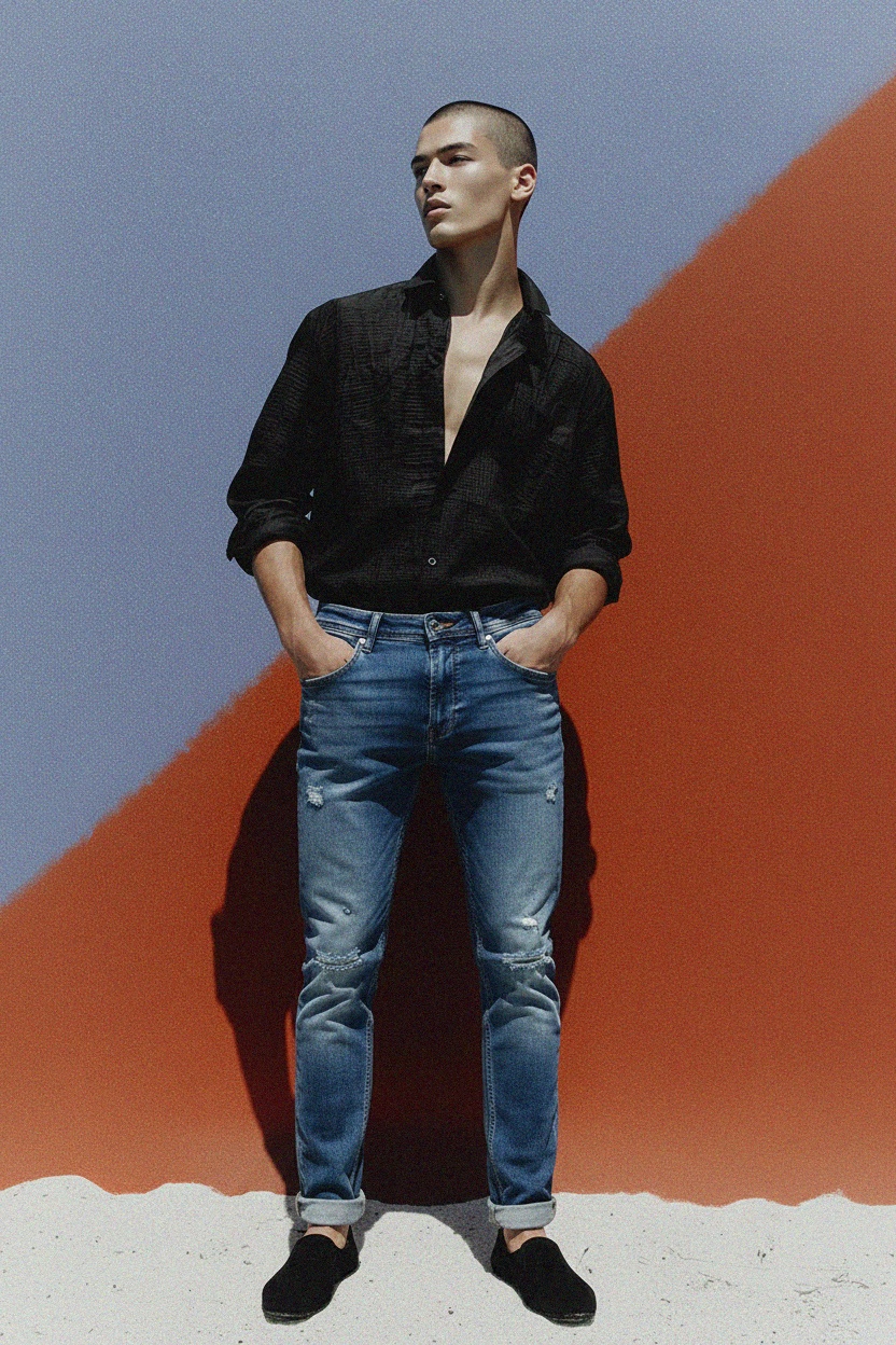 Zniszczone niebieskie dżinsy zdjęcie 2