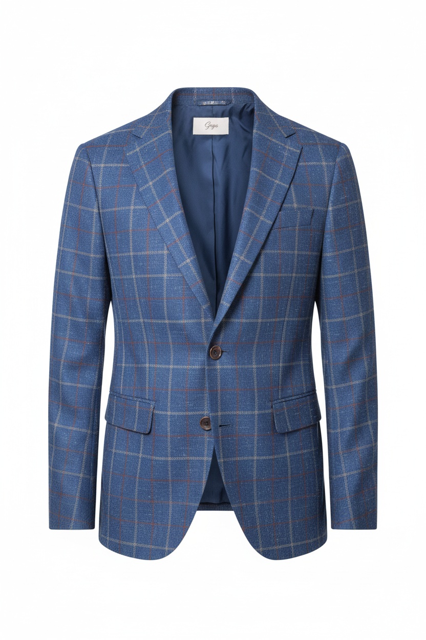 Blue Plaid Blazer with Check Pattern zdjęcie 1
