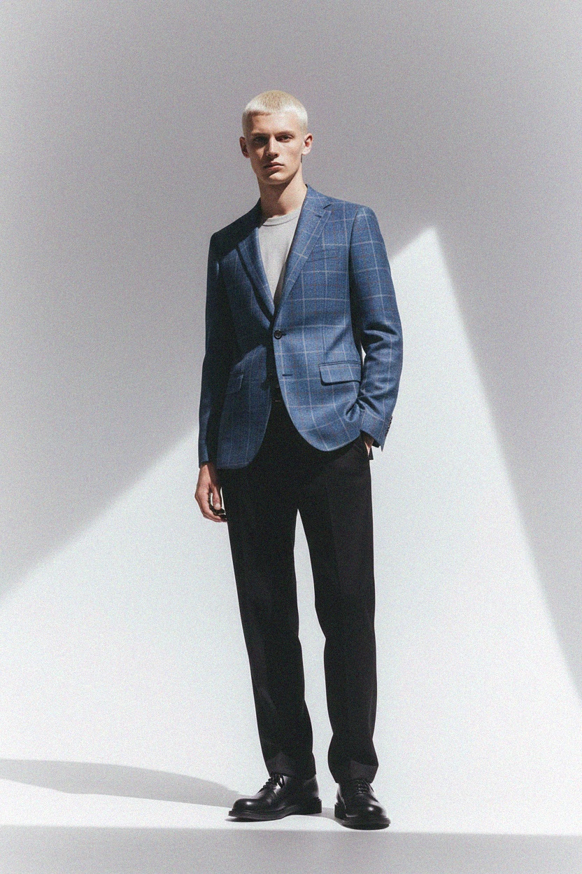 Blue Plaid Blazer with Check Pattern zdjęcie 2