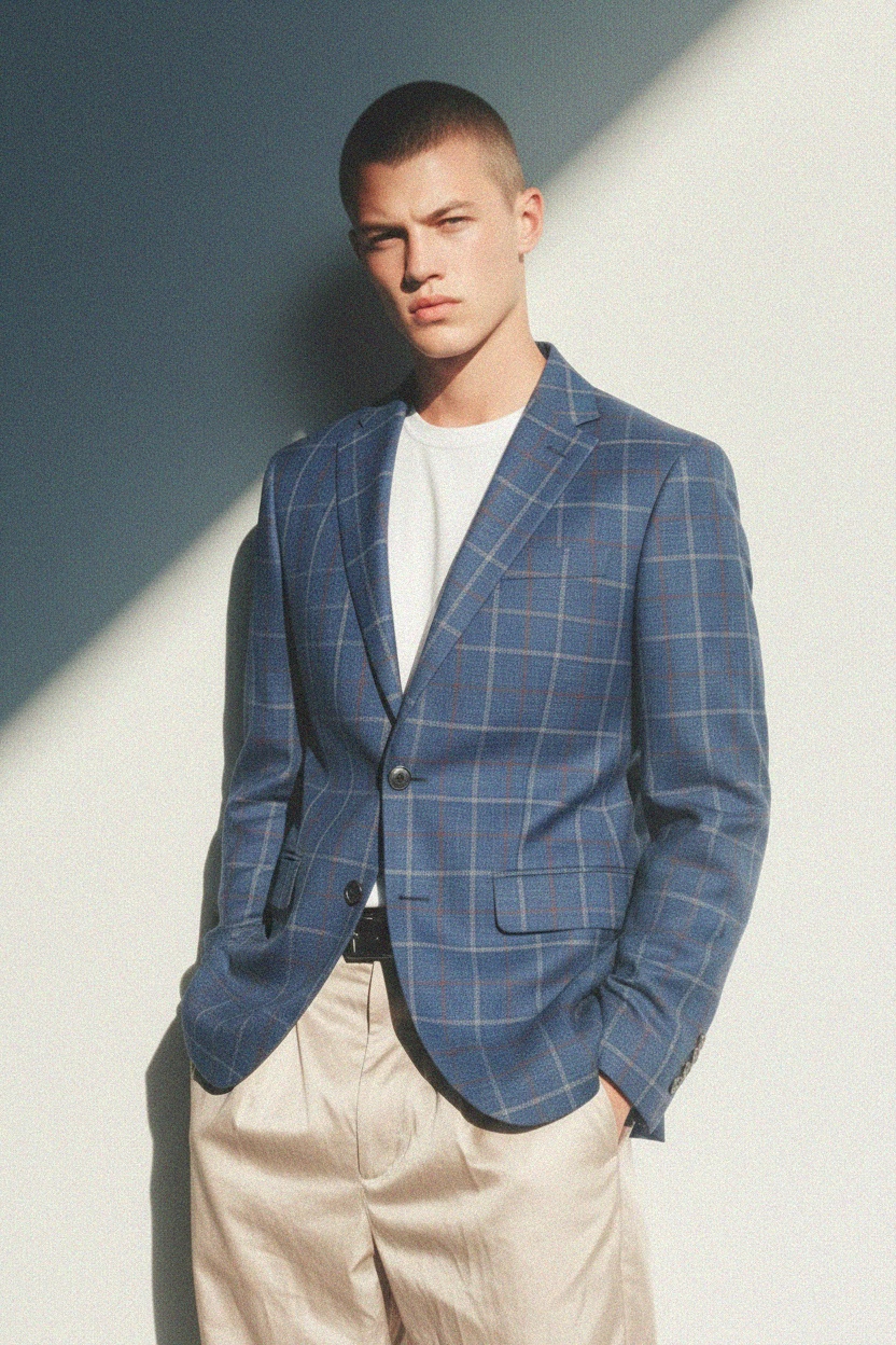 Niebieska marynarka w kratkę zdjęcie 3