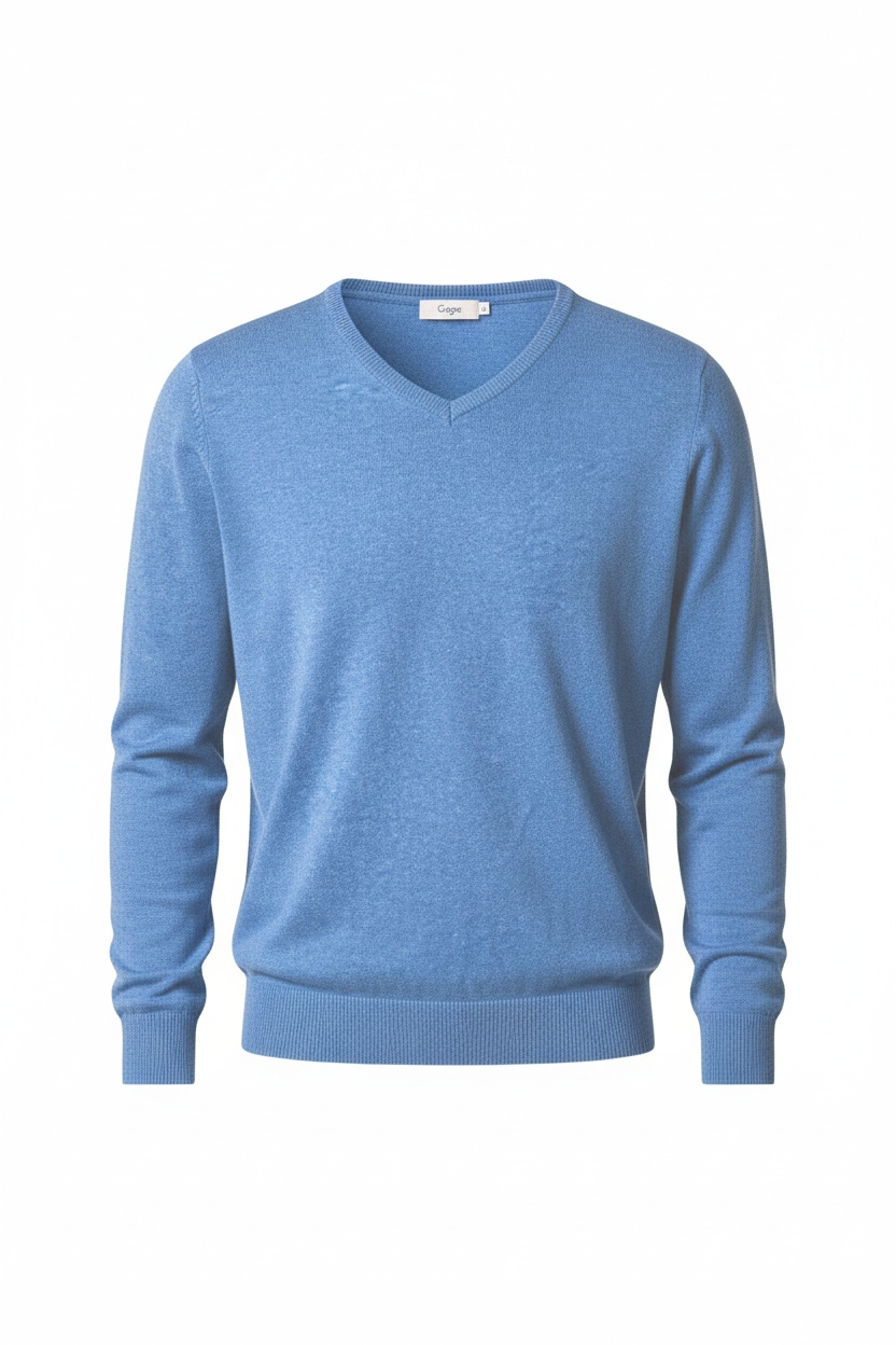 Classic Blue V-Neck Knit Sweater zdjęcie 1