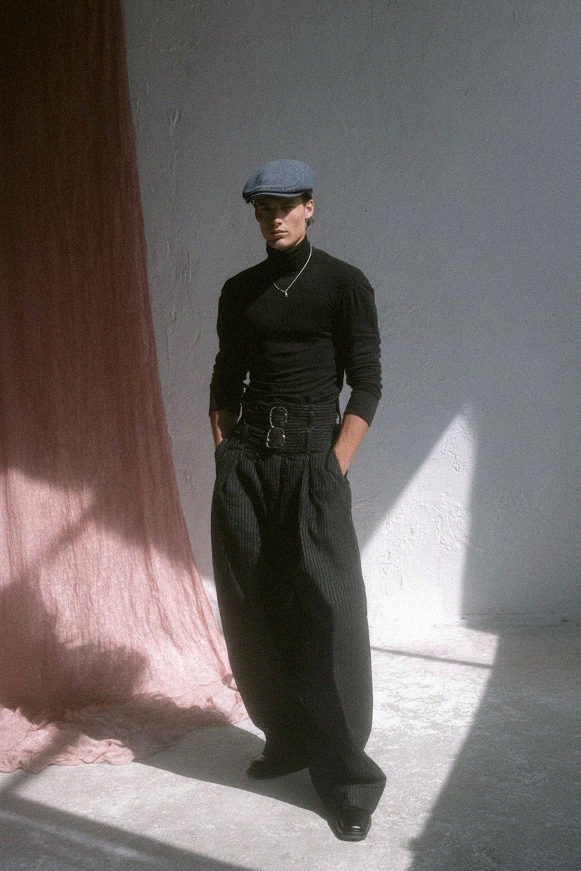 Classic Blue Herringbone Flat Cap zdjęcie 2