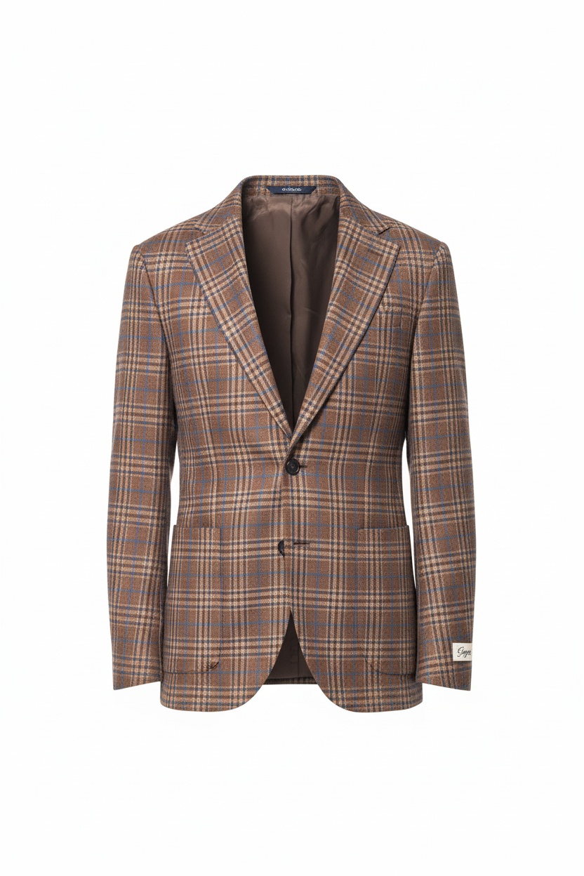 Plaid Blazer with Blue and Brown Pattern zdjęcie 1
