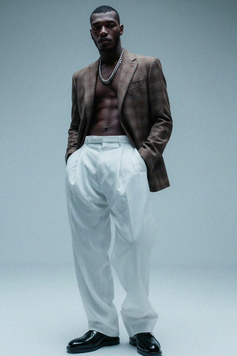 Plaid Blazer with Blue and Brown Pattern zdjęcie 2