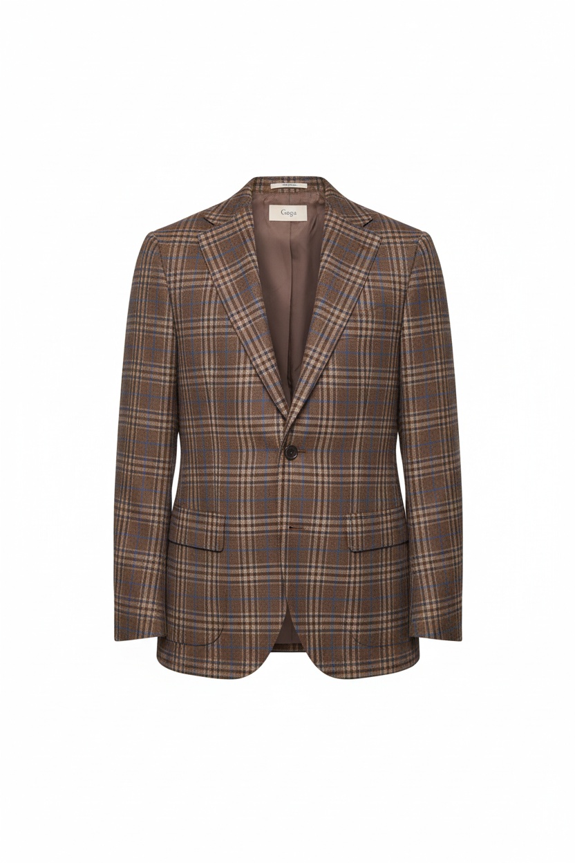 Brown Plaid Blazer with Blue Accents zdjęcie 1
