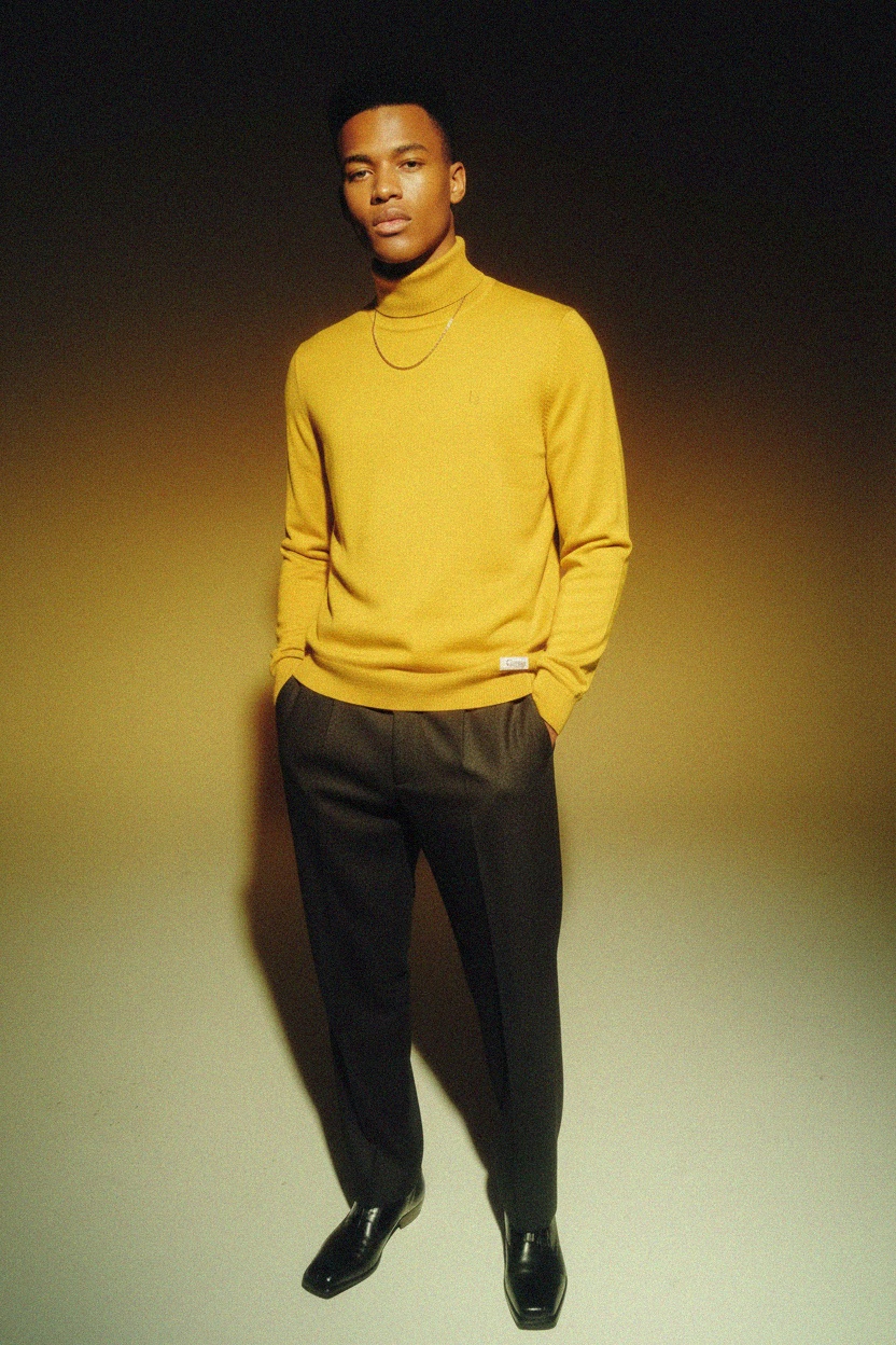 Classic Knit Turtleneck Sweater in Vibrant Yellow zdjęcie 2