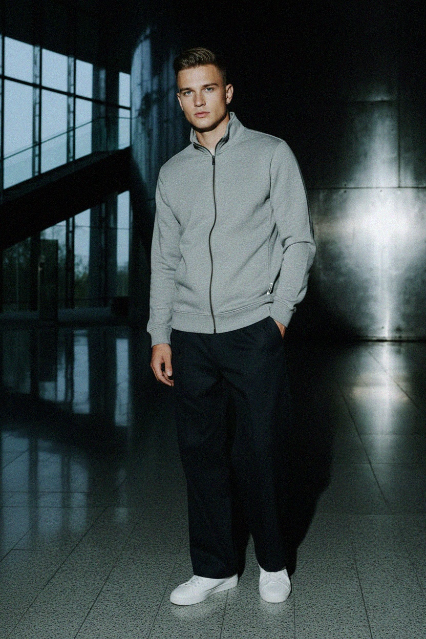 Casual Grey Full-Zip Sweatshirt zdjęcie 2